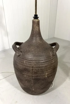 Pamono Large Pottery Amphora Floor Lamp with Caned Lamp Shade, 1960s><noscript><img width=