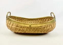 Pamono Large Rattan and Brass Fruit Bowl, 1970s> Trunks Crates & Baskets