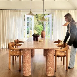 Clearance Pamono Large Rectangle Dining Table in Coral Portuguese Travertine by My Habitat Design