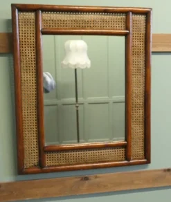 New Pamono Large Rectangular Mirror with Bergère and Rattan Frame, 1960