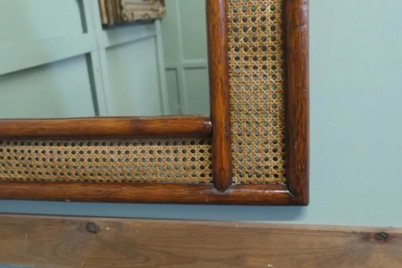 New Pamono Large Rectangular Mirror with Bergère and Rattan Frame, 1960