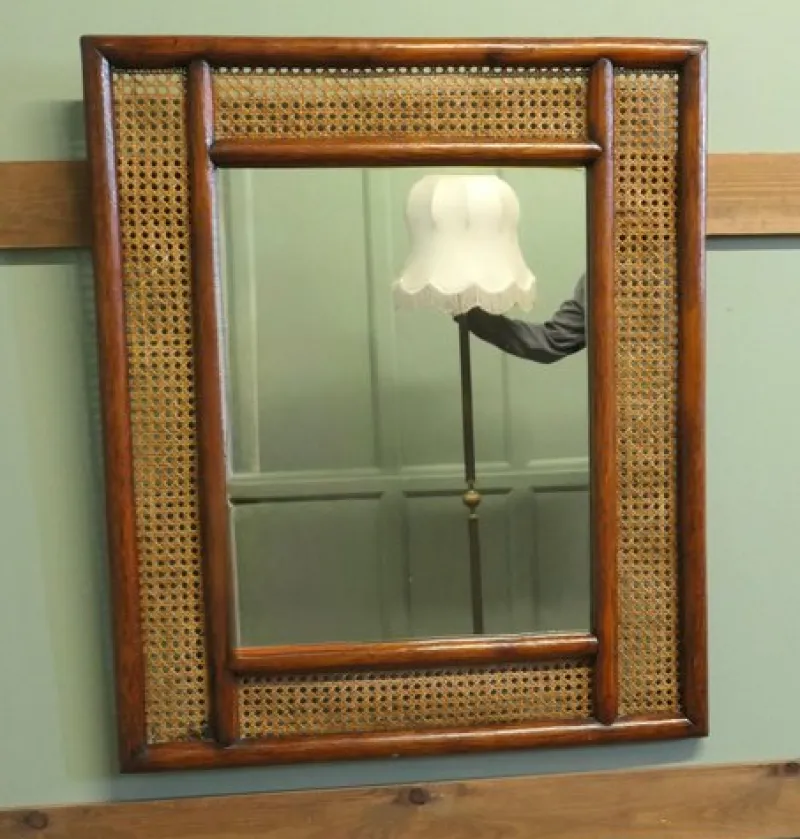 New Pamono Large Rectangular Mirror with Bergère and Rattan Frame, 1960