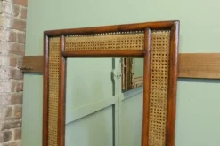 New Pamono Large Rectangular Mirror with Bergère and Rattan Frame, 1960