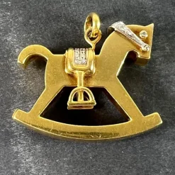 Outlet Pamono Large Rocking Horse 18k Yellow White Gold Diamond Pendant from Al Angiolino & Zogno, 1980s
