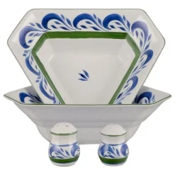 Pamono Large Salad Bowls and Salt and Pepper Set in Ceramic from Herend, Hungary, 1980s, Set of 4