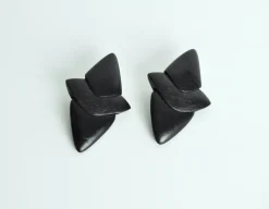 Pamono Large Sculptural Black Ear-Clips in Ebony from Monies, Denmark, 2000s, Set of 2> Earrings
