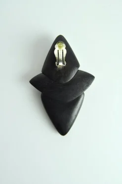 Pamono Large Sculptural Black Ear-Clips in Ebony from Monies, Denmark, 2000s, Set of 2><noscript><img width=