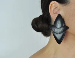 Pamono Large Sculptural Black Ear-Clips in Ebony from Monies, Denmark, 2000s, Set of 2><noscript><img width=
