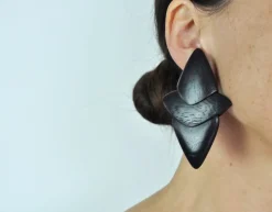 Pamono Large Sculptural Black Ear-Clips in Ebony from Monies, Denmark, 2000s, Set of 2><noscript><img width=