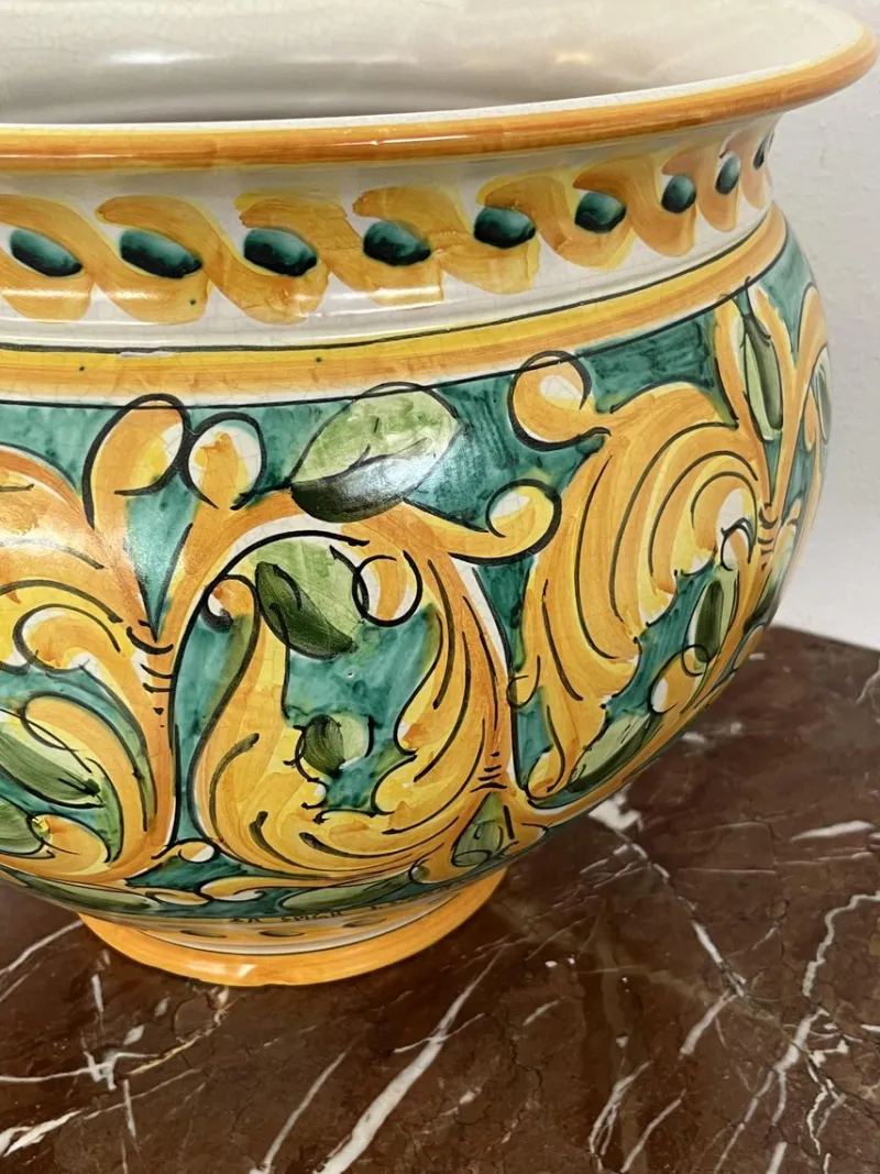 Pamono Large Sicilian Glazed Ceramic Cachepot from Santo Stefano Di Camastra, 1970s> Planters And Jardiniere