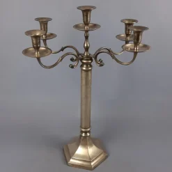 Pamono Large Silver Metal 5-Light Candelabra with Hexagonal Base, 1970s> Candleholders