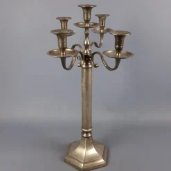 Pamono Large Silver Metal 5-Light Candelabra with Hexagonal Base, 1970s> Candleholders