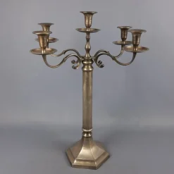 Pamono Large Silver Metal 5-Light Candelabra with Hexagonal Base, 1970s><noscript><img width=