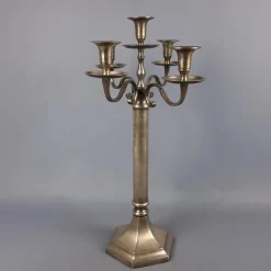 Pamono Large Silver Metal 5-Light Candelabra with Hexagonal Base, 1970s><noscript><img width=