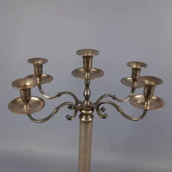 Pamono Large Silver Metal 5-Light Candelabra with Hexagonal Base, 1970s><noscript><img width=