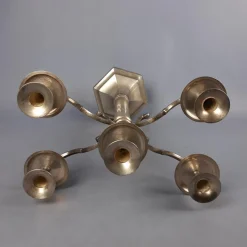 Pamono Large Silver Metal 5-Light Candelabra with Hexagonal Base, 1970s><noscript><img width=