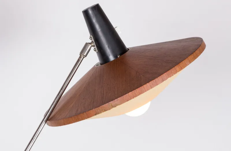 Pamono Large Steel and Teak Tilting Floor Lamp by Georges Frydman, 1960s> Floor Lamps