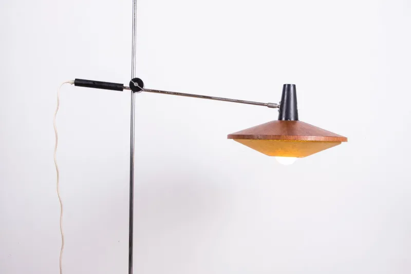 Pamono Large Steel and Teak Tilting Floor Lamp by Georges Frydman, 1960s> Floor Lamps