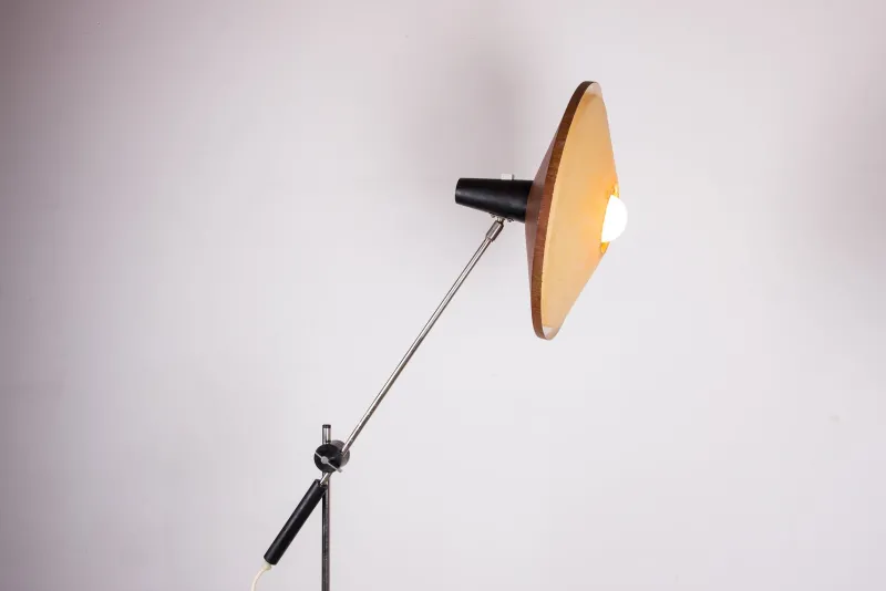 Pamono Large Steel and Teak Tilting Floor Lamp by Georges Frydman, 1960s> Floor Lamps