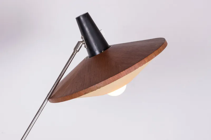 Pamono Large Steel and Teak Tilting Floor Lamp by Georges Frydman, 1960s> Floor Lamps