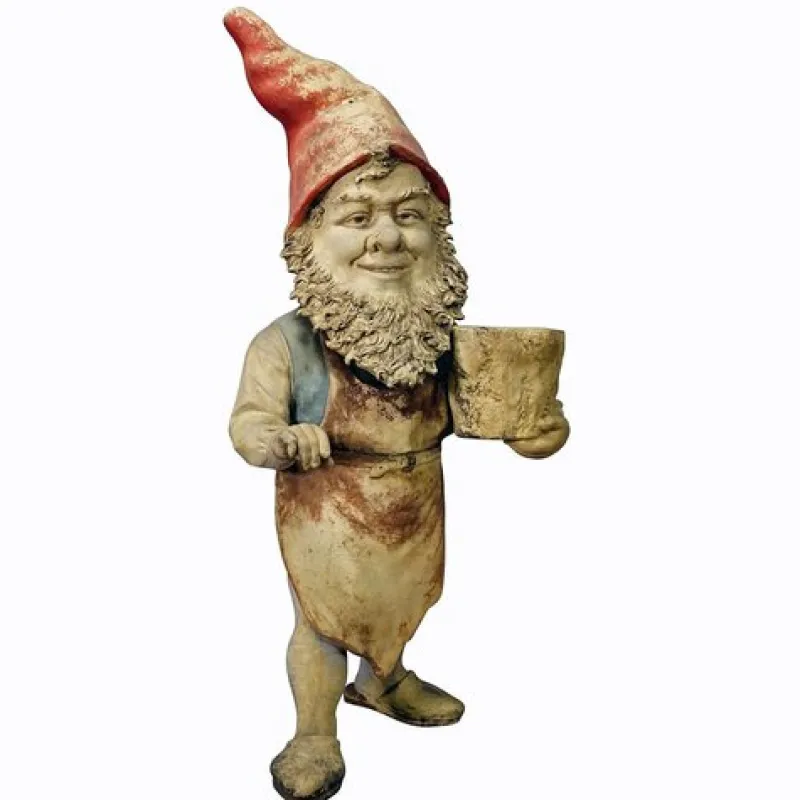 Pamono Large Terracotta Garden Gnome with Flower Pot, Germany, 1920s> Garden Accessories