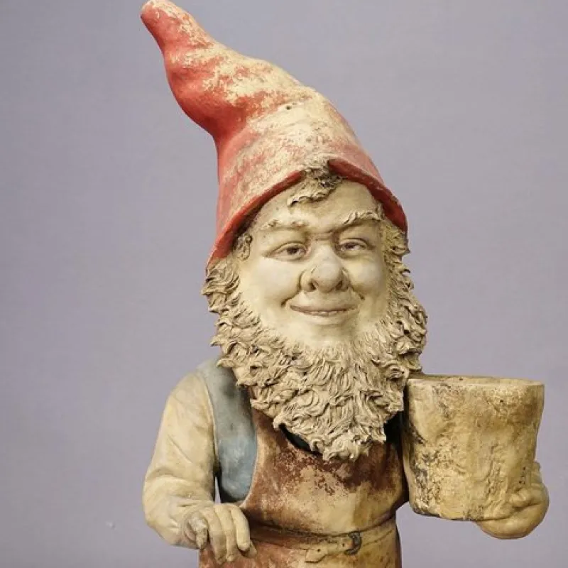 Pamono Large Terracotta Garden Gnome with Flower Pot, Germany, 1920s> Garden Accessories