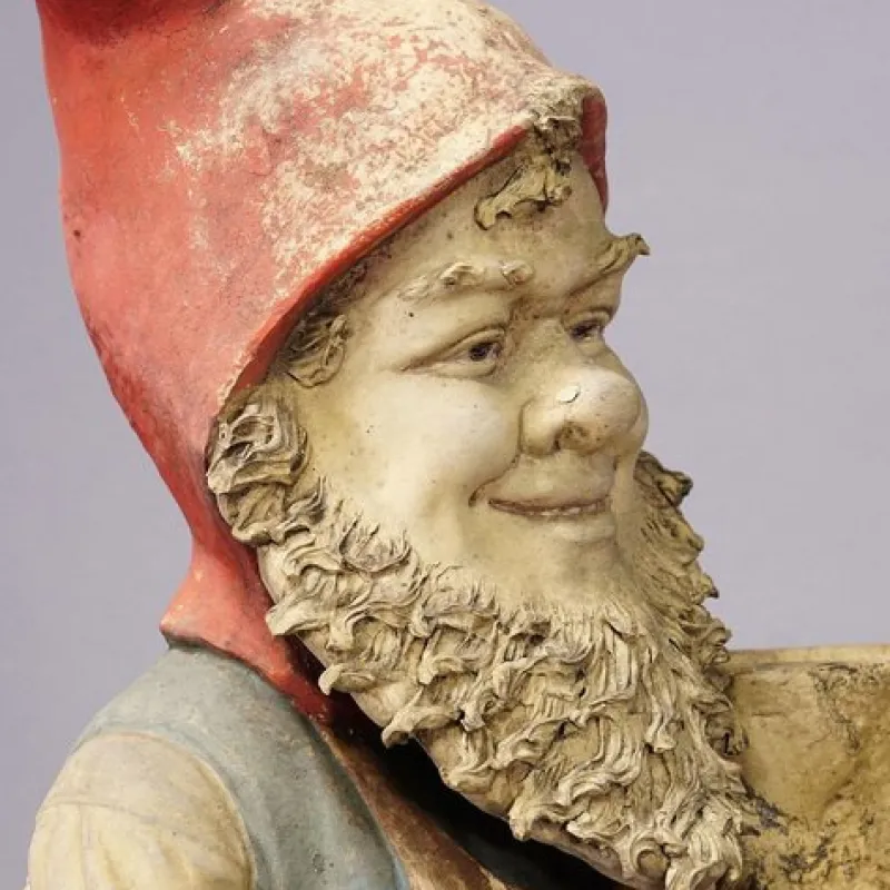 Pamono Large Terracotta Garden Gnome with Flower Pot, Germany, 1920s> Garden Accessories