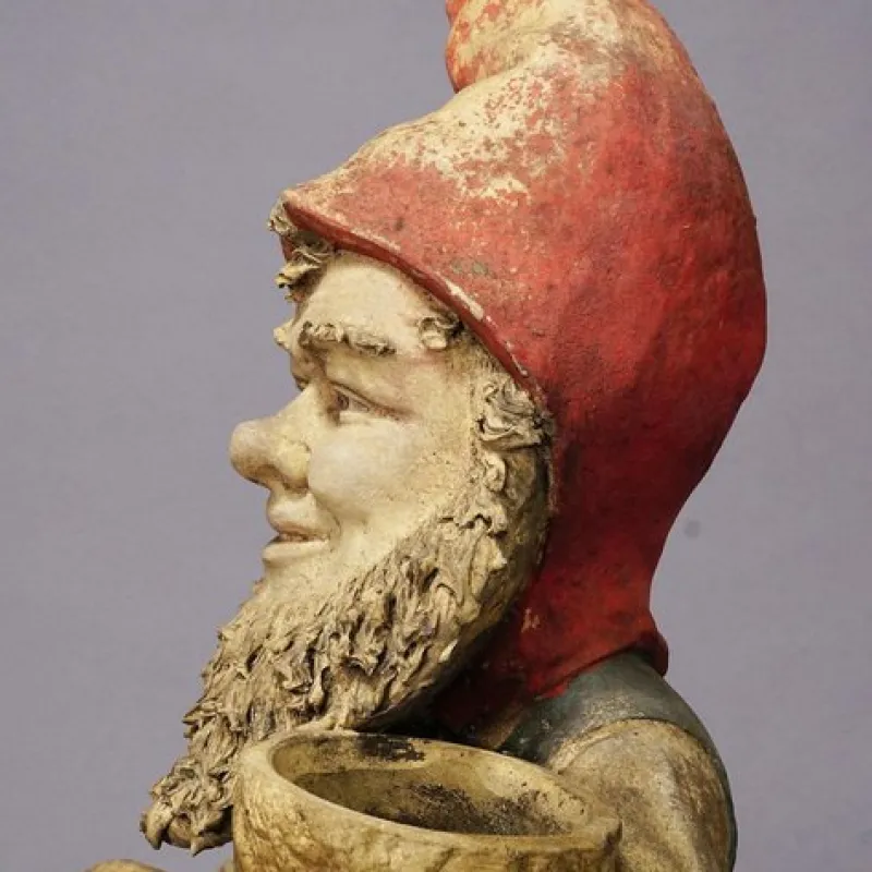 Pamono Large Terracotta Garden Gnome with Flower Pot, Germany, 1920s> Garden Accessories