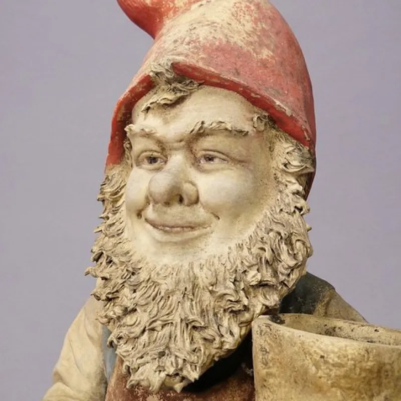 Pamono Large Terracotta Garden Gnome with Flower Pot, Germany, 1920s> Garden Accessories