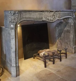 Pamono Large 18th Century French Limestone Fireplace><noscript><img width=