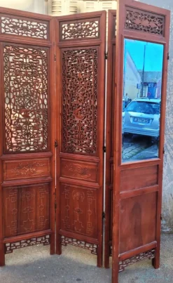 Sale Pamono Large 20th Century Screen in Carved Wood and Mirror, Asia