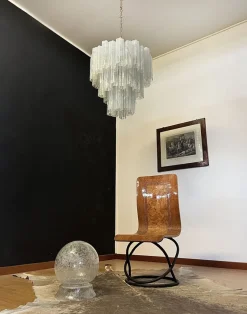 New Pamono Large Three-Tier Murano Glass Tube Chandelier with White Albaster, 1990s