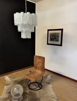 New Pamono Large Three-Tier Murano Glass Tube Chandelier with White Albaster, 1990s
