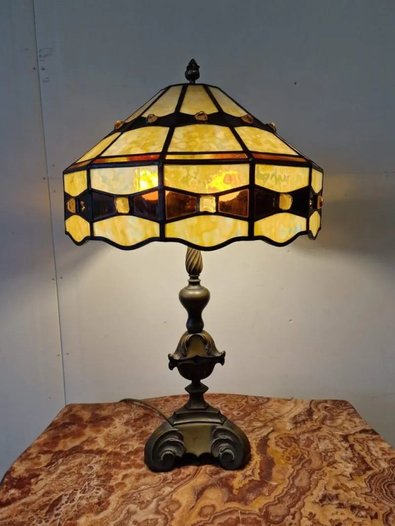 Best Pamono Large Tiffany Style Table Lamp in Brass