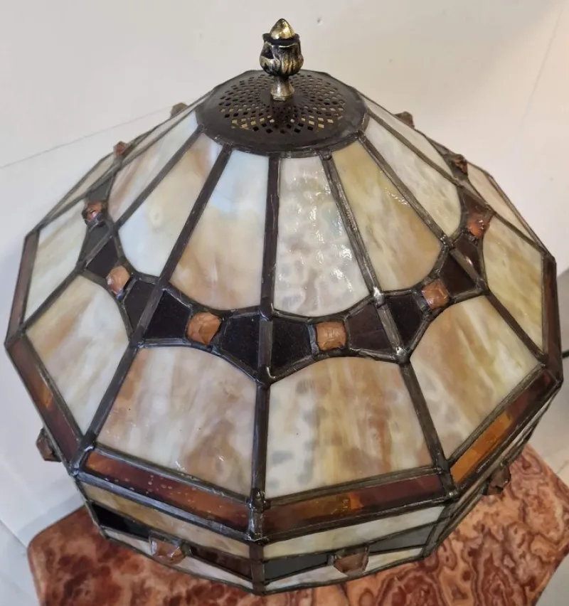 Best Pamono Large Tiffany Style Table Lamp in Brass