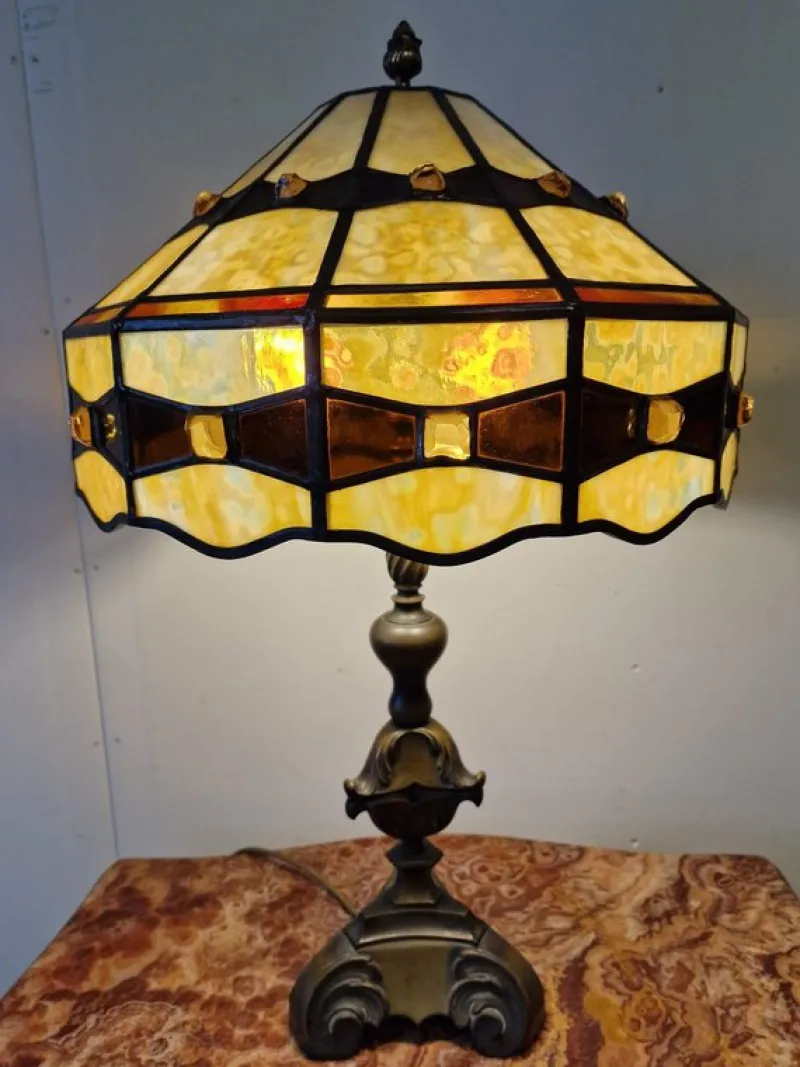 Best Pamono Large Tiffany Style Table Lamp in Brass