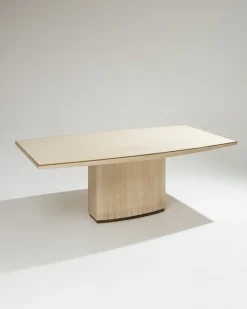 Sale Pamono Large Travertine and Brass Dining Table, 1970s