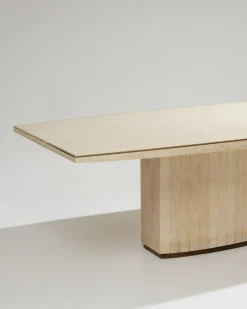 Sale Pamono Large Travertine and Brass Dining Table, 1970s