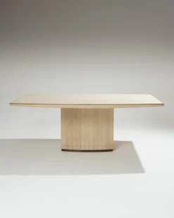 Sale Pamono Large Travertine and Brass Dining Table, 1970s