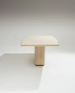Sale Pamono Large Travertine and Brass Dining Table, 1970s