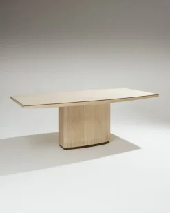 Sale Pamono Large Travertine and Brass Dining Table, 1970s