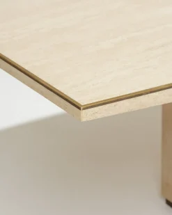 Sale Pamono Large Travertine and Brass Dining Table, 1970s