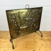 Pamono Large Victorian Embossed Brass Fire Screen, 1950s
