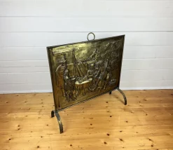 Pamono Large Victorian Embossed Brass Fire Screen, 1950s