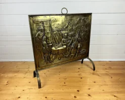 Pamono Large Victorian Embossed Brass Fire Screen, 1950s