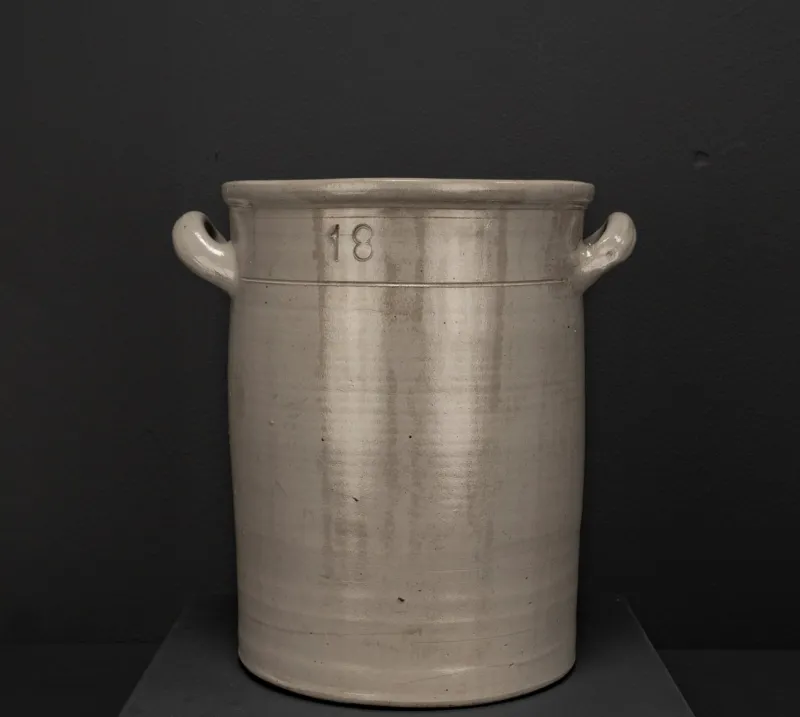 Pamono Large Vintage Brown Gray Enameled Earthenware Pot, 1930s> Vases
