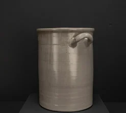 Pamono Large Vintage Brown Gray Enameled Earthenware Pot, 1930s> Vases