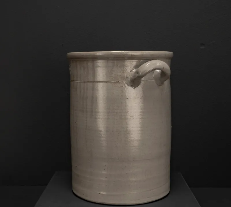 Pamono Large Vintage Brown Gray Enameled Earthenware Pot, 1930s> Vases