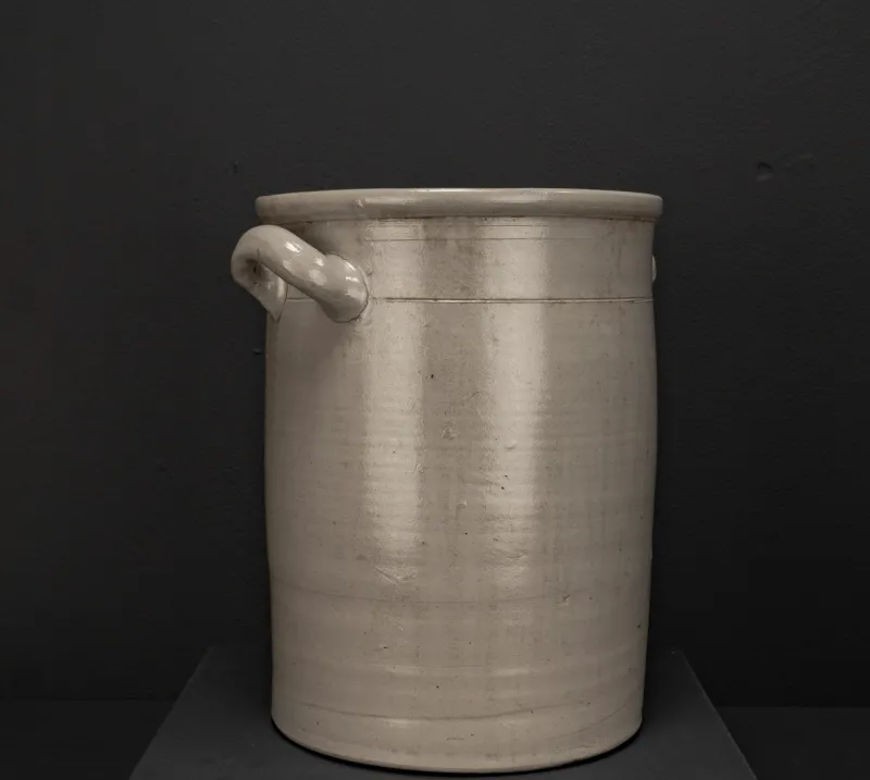 Pamono Large Vintage Brown Gray Enameled Earthenware Pot, 1930s> Vases