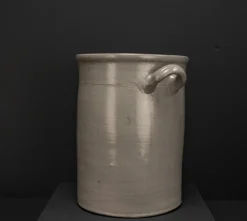 Pamono Large Vintage Brown Gray Enameled Earthenware Pot, 1930s><noscript><img width=